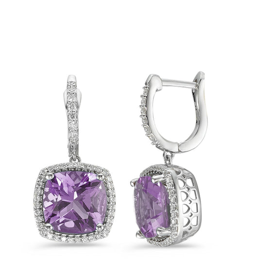 Ohrhänger 750/18 K Weissgold Amethyst violett, 2 Steine, Diamant weiss, 0.25 ct, 76 Steine, w-pi3