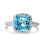 Fingerring 750/18 K Weissgold Topas hellblau, Diamant weiss, 0.20 ct, 42 Steine, w-pi3 Ø11 mm
