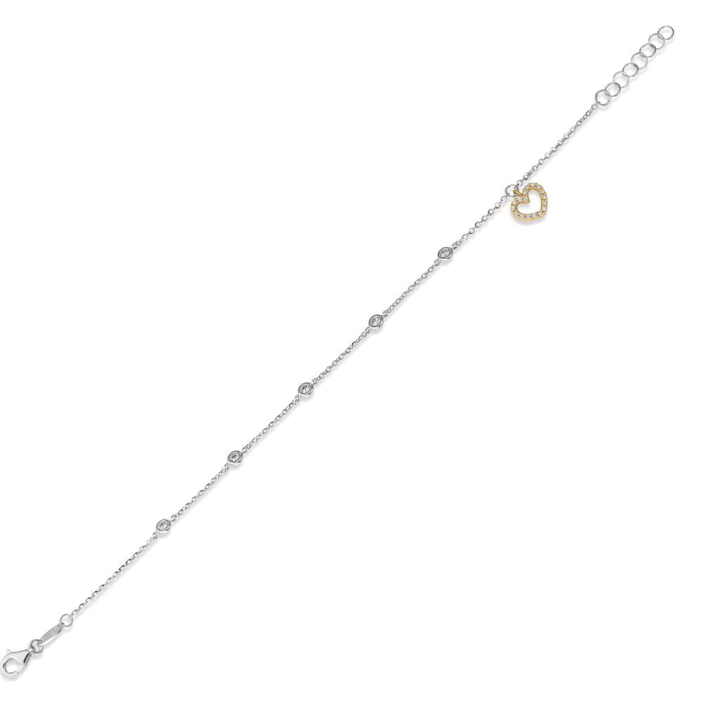 Armband 750/18 K Weissgold, 750/18 K Gelbgold Zirkonia Herz 16.5-18.5 cm verstellbar