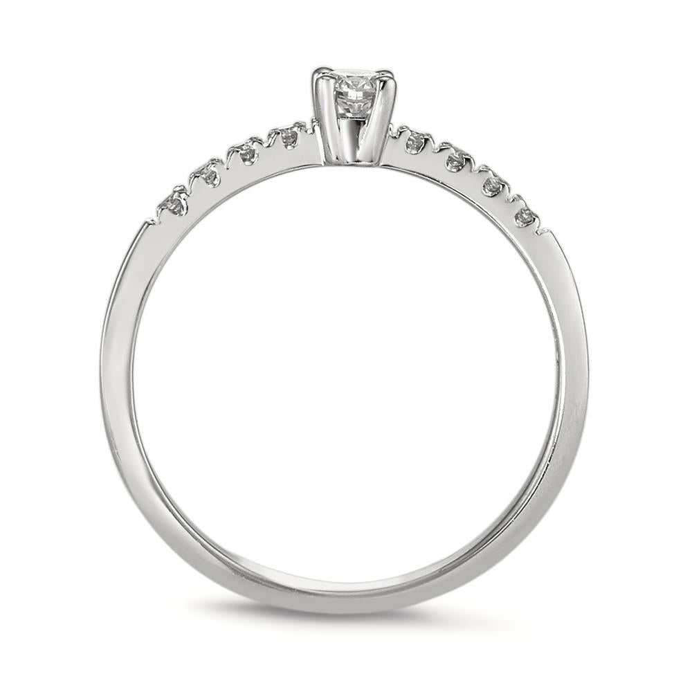 Solitär Ring 750/18 K Weissgold Diamant 0.14 ct, 9 Steine, w-si