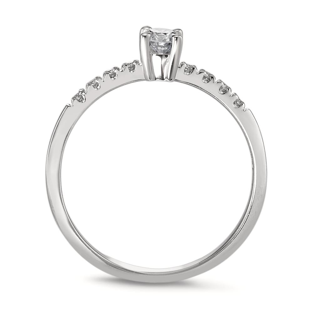 Solitär Ring 750/18 K Weissgold Diamant 0.19 ct, 9 Steine, w-si