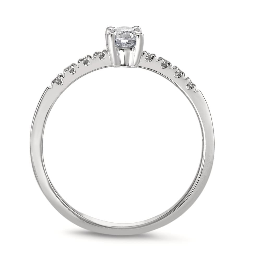 Solitär Ring 750/18 K Weissgold Diamant 0.23 ct, 9 Steine, w-si