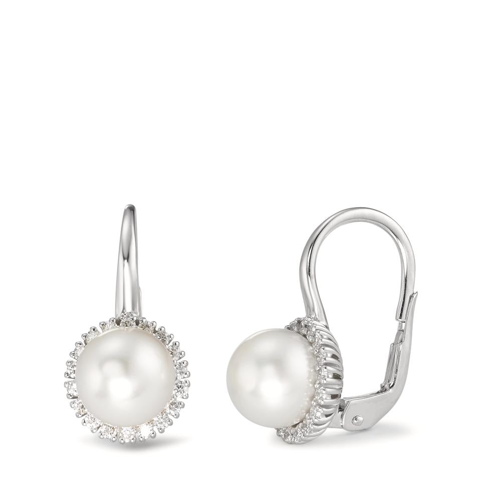 Ohrhänger 750/18 K Weissgold Diamanten 0.36 ct, w-si Süsswasserzuchtperle weiss, 8 mm