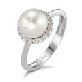 Fingerring 750/18 K Weissgold Diamanten 0.18 ct, w-si Süsswasserzuchtperle weiss, 8 mm