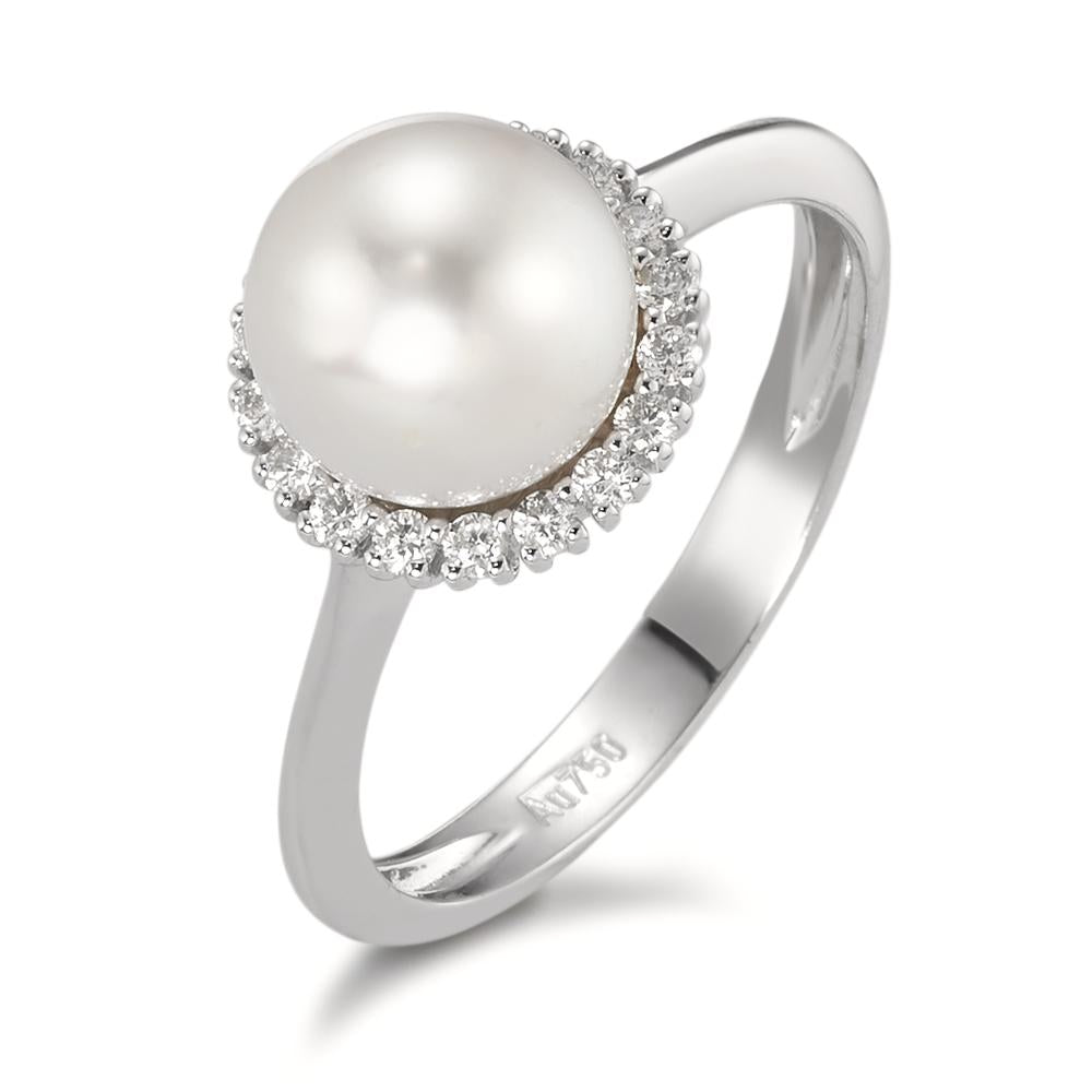 Fingerring 750/18 K Weissgold Diamanten 0.18 ct, w-si Süsswasserzuchtperle weiss, 8 mm