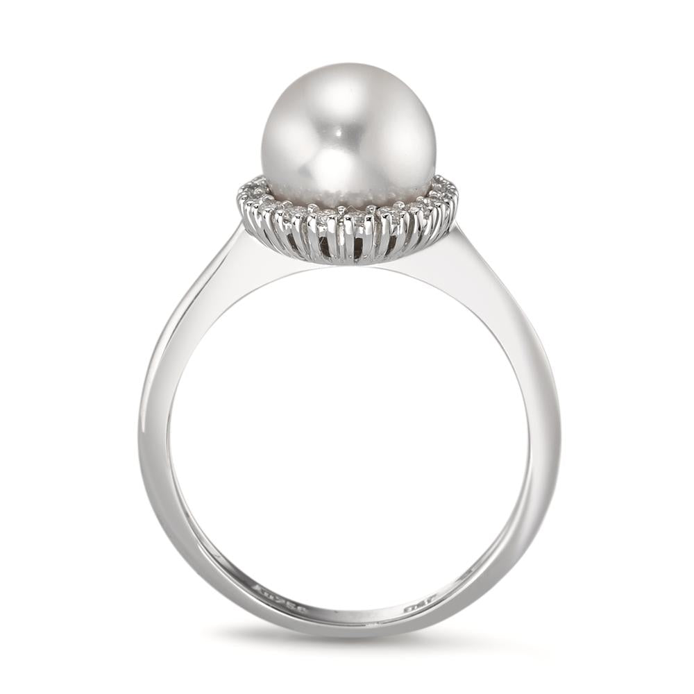 Fingerring 750/18 K Weissgold Diamanten 0.18 ct, w-si Süsswasserzuchtperle weiss, 8 mm