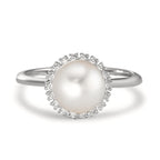 Fingerring 750/18 K Weissgold Diamanten 0.18 ct, w-si Süsswasserzuchtperle weiss, 8 mm