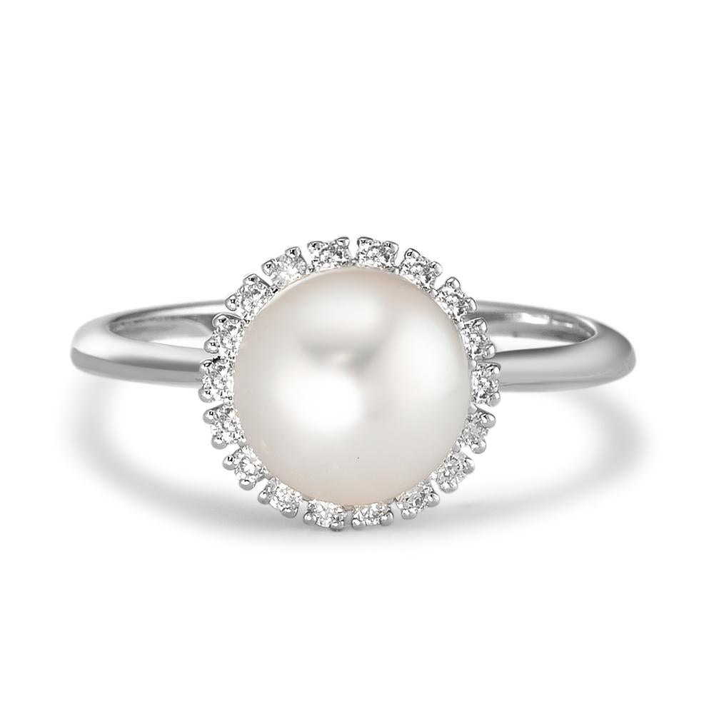 Fingerring 750/18 K Weissgold Diamanten 0.18 ct, w-si Süsswasserzuchtperle weiss, 8 mm