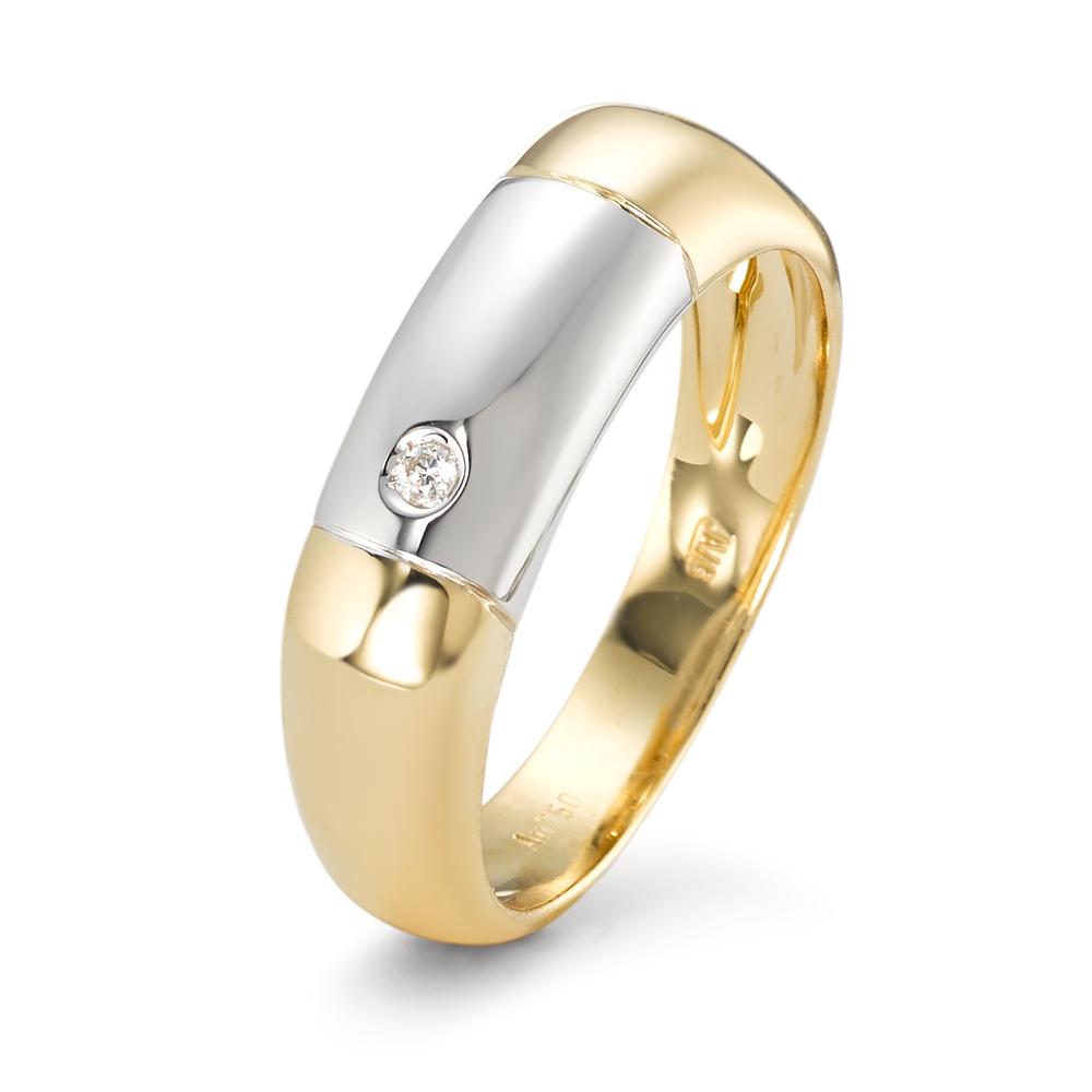 Fingerring 750/18 K Gelbgold, 750/18 K Weissgold Diamant 0.02 ct, w-si