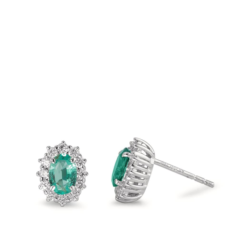 Ohrstecker 750/18 K Weissgold Smaragd 0.80 ct, 2 Steine, Diamanten 0.36 ct, w-si