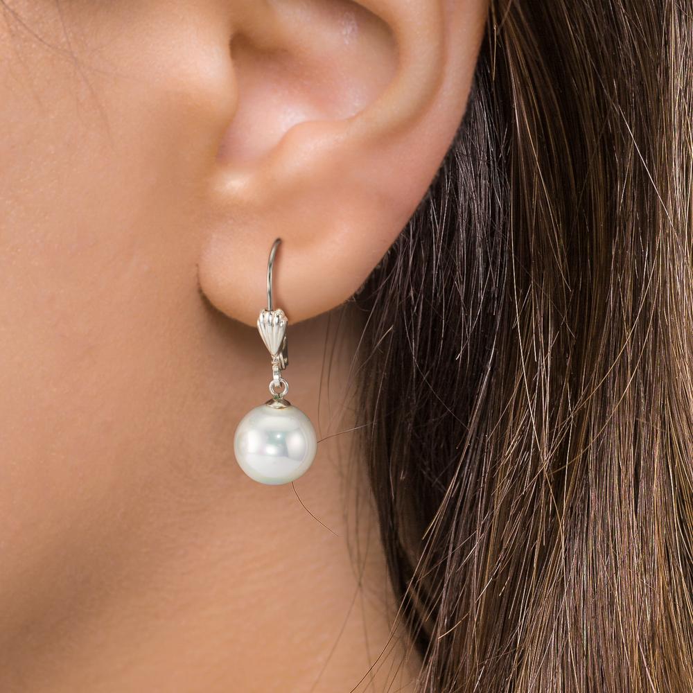 Ohrhänger antiallergisch shining Pearls weiss, 2 Perlen, 10 mm