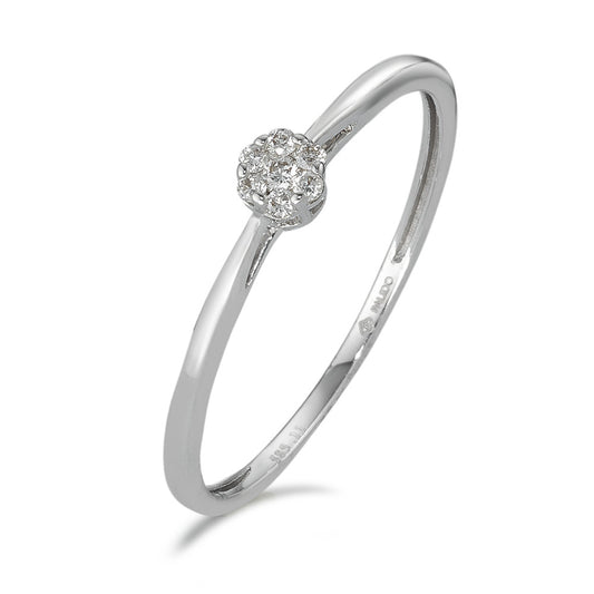Solitär Ring 585/14 K Weissgold Diamant 0.05 ct, 7 Steine, w-si