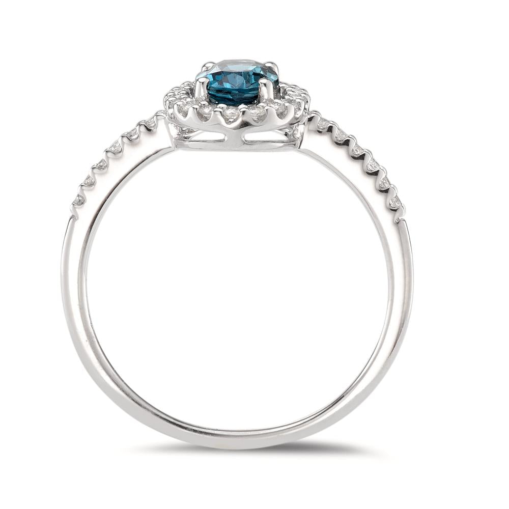 Fingerring 750/18 K Weissgold London Blue Topas oval, Diamanten weiss, 0.19 ct, w-si