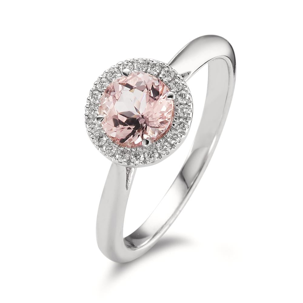 Fingerring 750/18 K Weissgold Morganit, Diamanten 0.11 ct, w-si