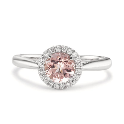 Fingerring 750/18 K Weissgold Morganit, Diamanten 0.11 ct, w-si