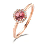 Fingerring 750/18 K Rotgold Turmalin, Diamant 0.11 ct, 16 Steine, Brillantschliff, w-si