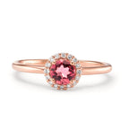 Fingerring 750/18 K Rotgold Turmalin, Diamant 0.11 ct, 16 Steine, Brillantschliff, w-si