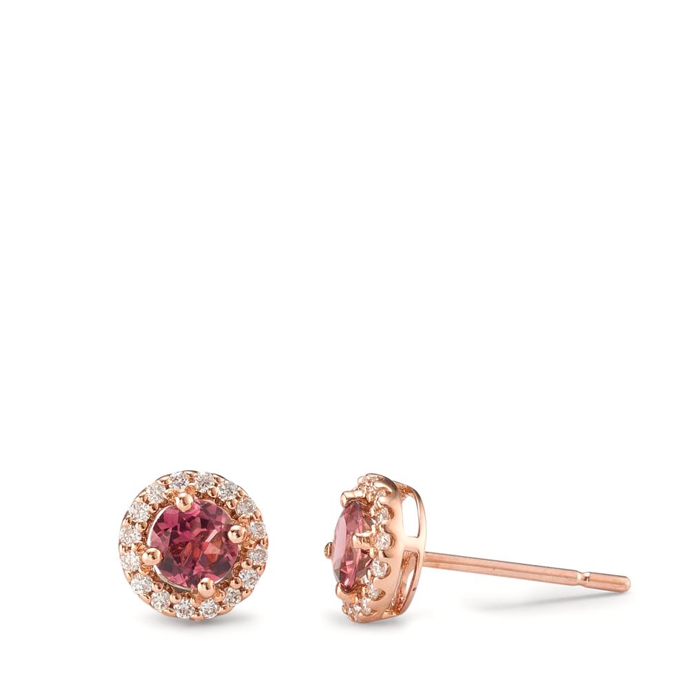 Ohrstecker 750/18 K Rotgold Turmalin 2 Steine, Diamant 0.12 ct, 16 Steine, Brillantschliff, w-si Ø6.5 mm