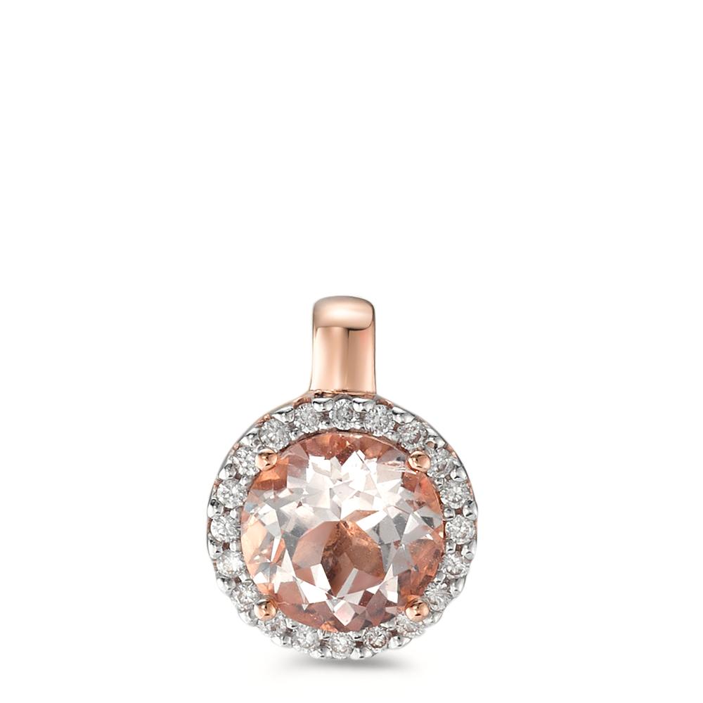 Anhänger 750/18 K Rotgold Morganit, Diamant 0.10 ct, 20 Steine, Brillantschliff, w-si Ø9.5 mm