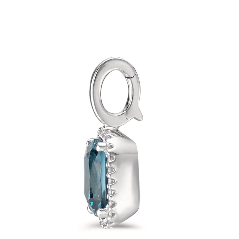Anhänger 750/18 K Weissgold London Blue Topas w-si, Diamant 0.14 ct, 28 Steine, Brillantschliff, w-si