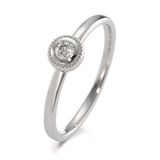 Solitär Ring 750/18 K Weissgold Diamant 0.10 ct, Brillantschliff, w-si