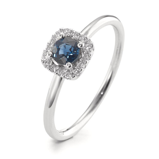 Solitär Ring 750/18 K Weissgold Saphir blau, Diamant weiss, 0.07 ct, 12 Steine, w-si