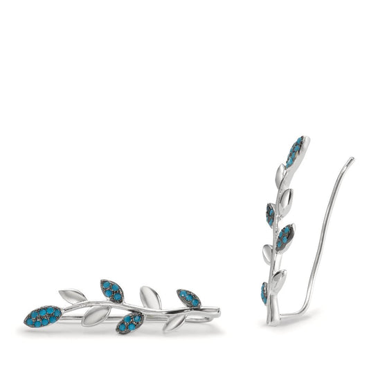 Ohrschieber Silber Zirkonia blau rhodiniert Blatt