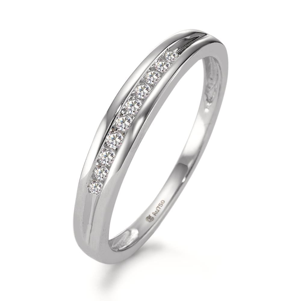 Memory Ring 750/18 K Weissgold Diamant 0.10 ct, 10 Steine, w-si