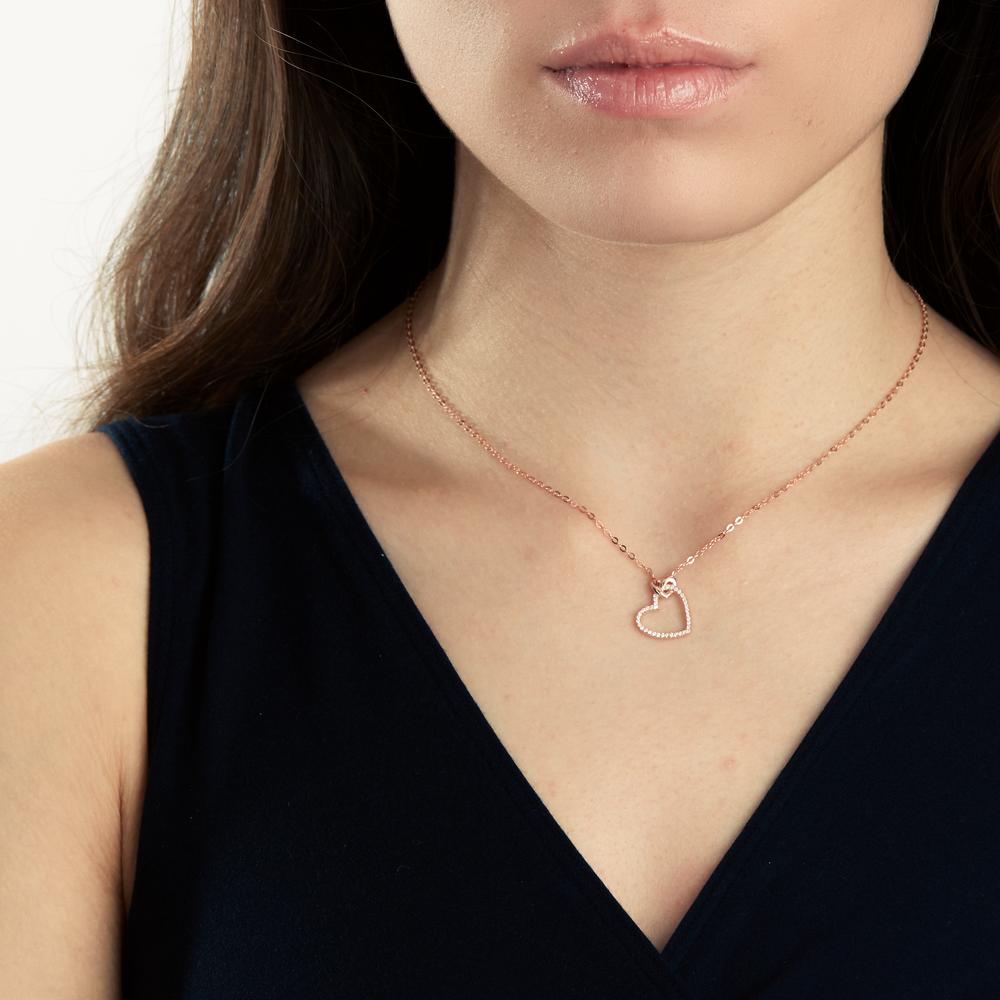 Collier Silber Zirkonia rosé vergoldet Herz 40-45 cm verstellbar