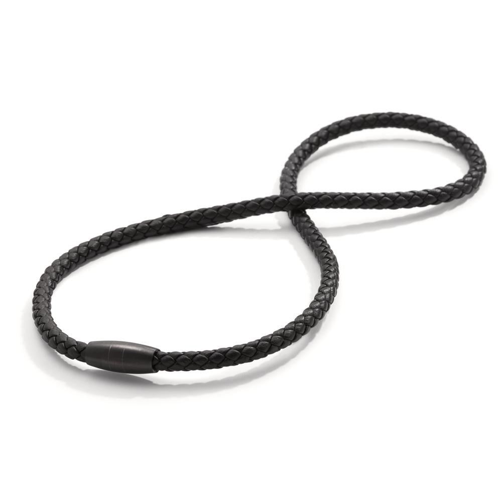 Lederkette Ray, Ultra Black Magnetverschluss aus Edelstahl mit Flechtleder schwarz