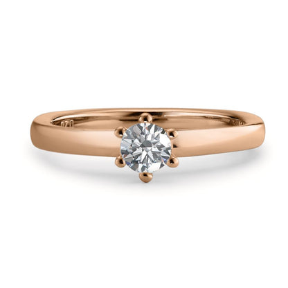 Solitär Ring 750/18 K Rotgold Diamant weiss, 0.20 ct, Brillantschliff, w-si
