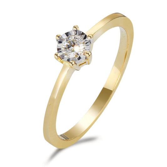 Solitär Ring 750/18 K Gelbgold Diamant 0.10 ct, w-si bicolor