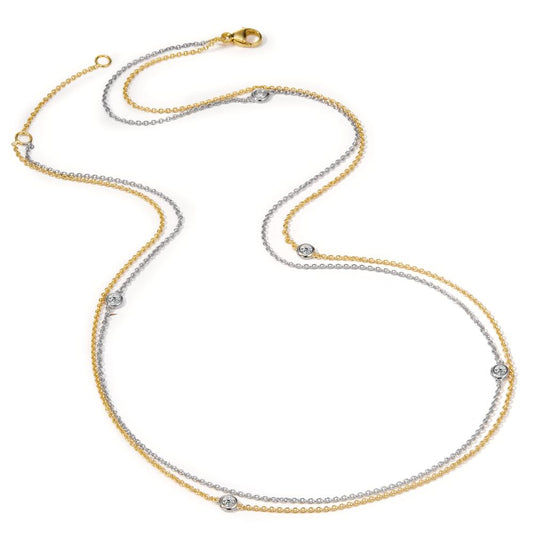 Collier 750/18 K Weissgold, 750/18 K Gelbgold Diamant 0.16 ct, 5 Steine, w-si 42-45 cm verstellbar