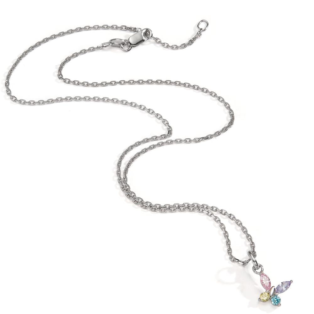 Halskette mit Anhänger Silber Zirkonia 4 Steine rhodiniert Schmetterling verstellbar
