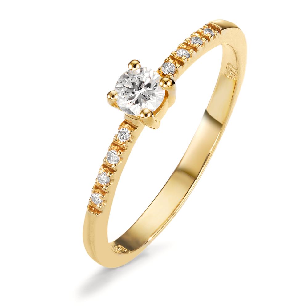 Solitär Ring 750/18 K Gelbgold Diamant 0.24 ct, 9 Steine, w-si