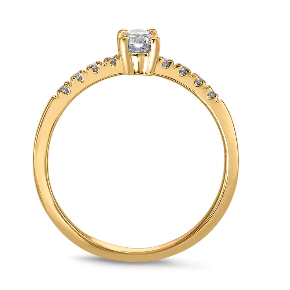 Solitär Ring 750/18 K Gelbgold Diamant 0.24 ct, 9 Steine, w-si