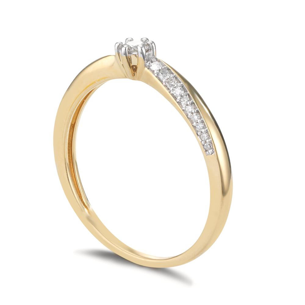 Solitär Ring 750/18 K Gelbgold Diamant 0.15 ct, 21 Steine, w-si