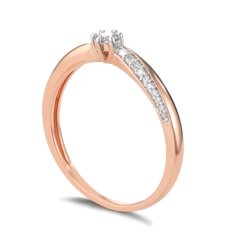 Solitär Ring 750/18 K Rotgold Diamant 0.15 ct, 21 Steine, w-si