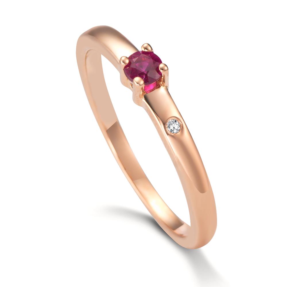 Solitär Ring 750/18 K Rotgold Rubin Diamant 0.005ct w-si