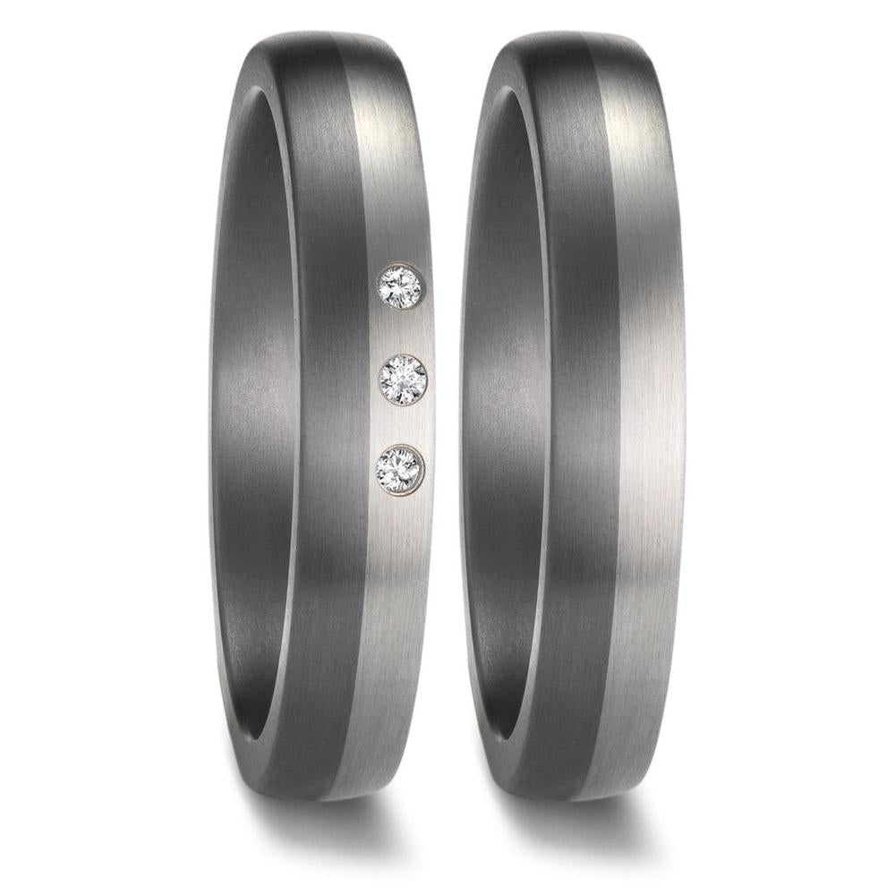 Partnerring 999 Tantal, 950 Platin Diamant 0.03 ct, 3 Steine, w-si