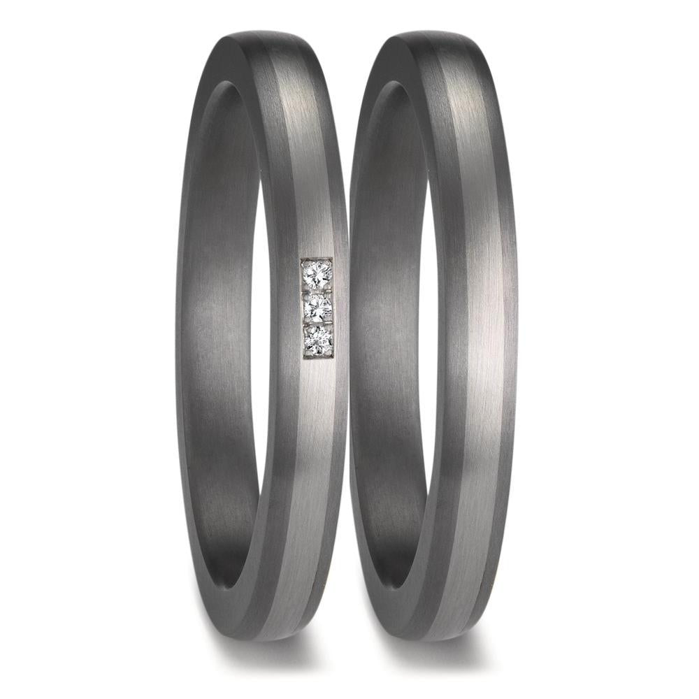 Partnerring 999 Tantal, 950 Platin Diamant 0.01 ct, 3 Steine, w-si