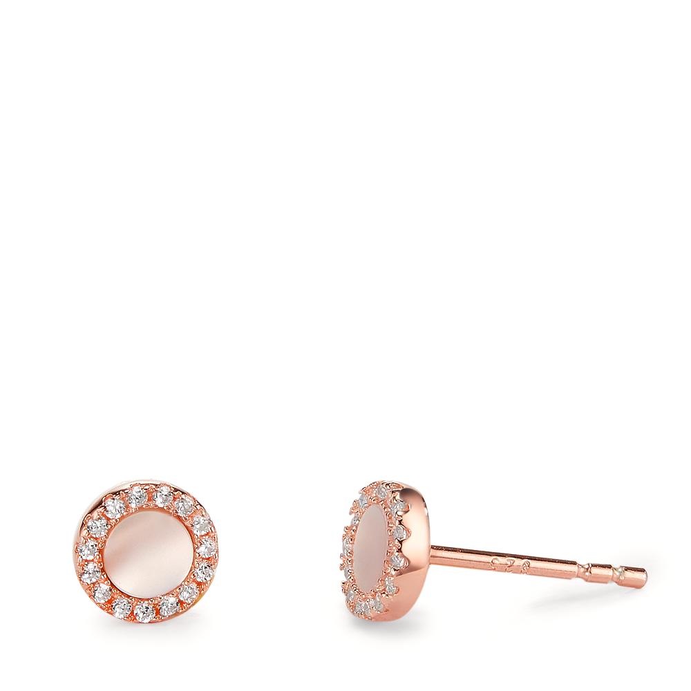 Ohrstecker Silber Zirkonia rosé vergoldet Perlmutt weiss Ø6 mm