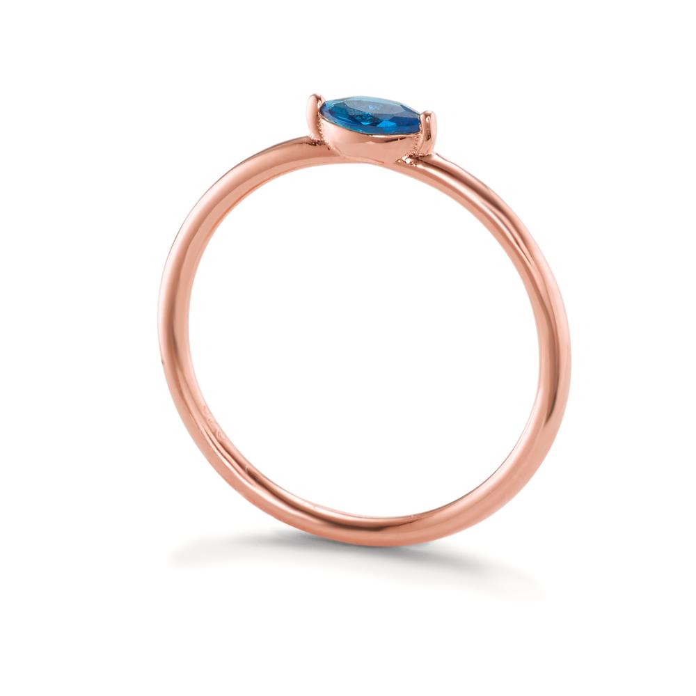 Solitär Ring Silber Zirkonia blau rosé vergoldet