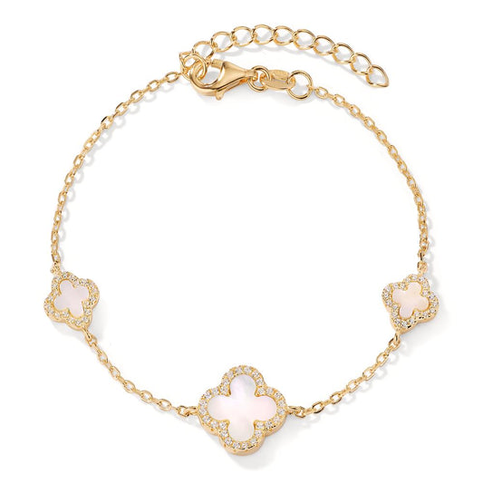 Armband Silber Zirkonia gelb vergoldet Perlmutt weiss 16-19 cm verstellbar