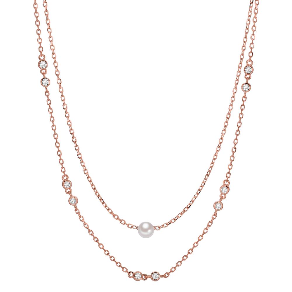 Collier Silber Zirkonia 10 Steine rosé vergoldet shining Pearls weiss, 5 mm 40-45 cm verstellbar