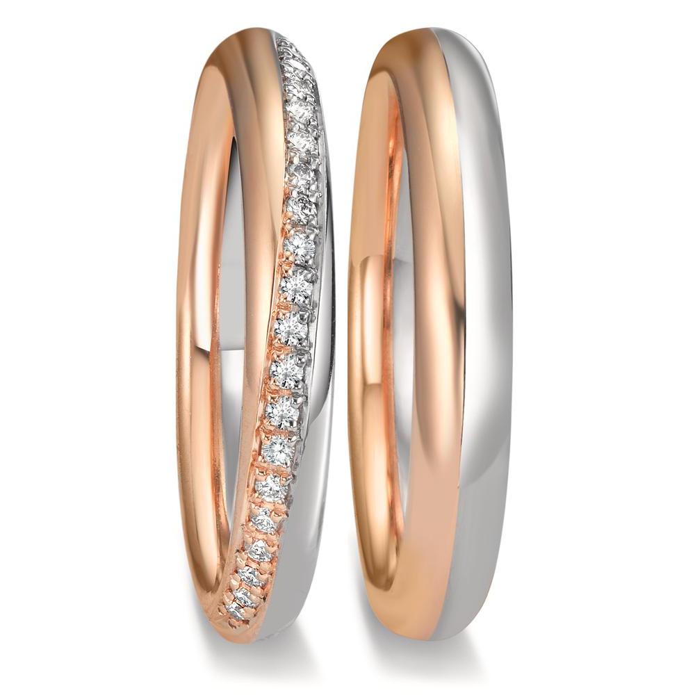 Partnerring 750/18 K Weissgold, 750/18 K Rosegold Diamant 0.10 ct, 20 Steine, tw-vsi