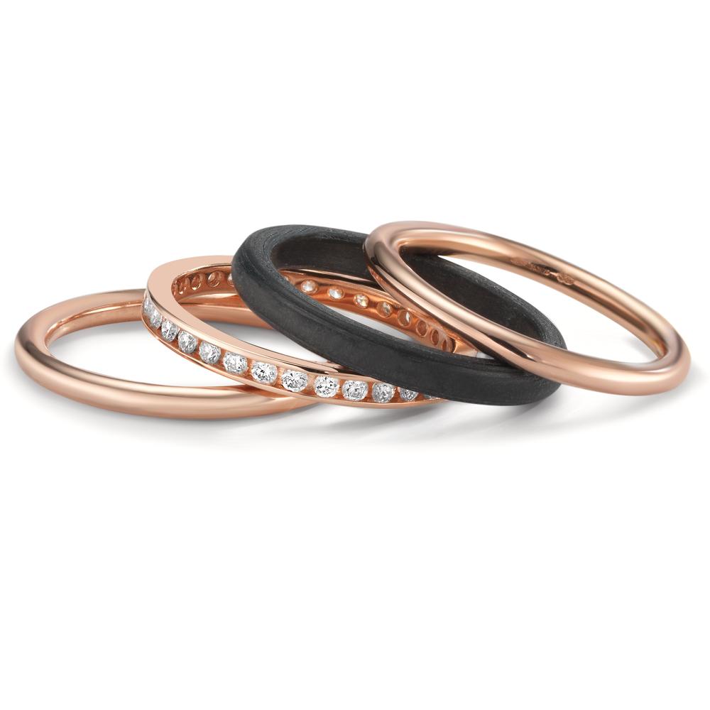 Ringset 750/18 K Rotgold, Carbon Diamanten w-si