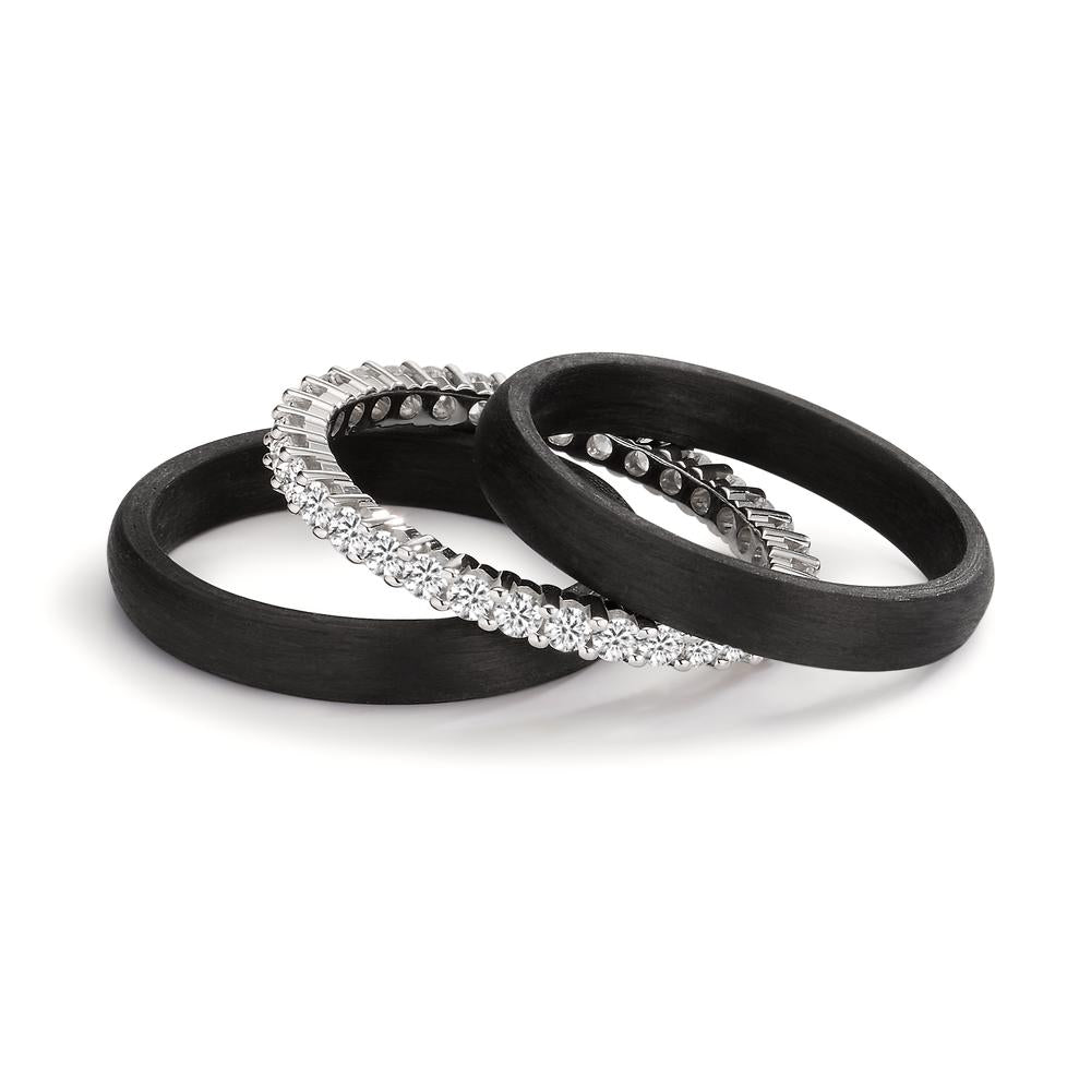 Ringset 750/18 K Weissgold, Carbon Diamanten 0.75 ct, w-si