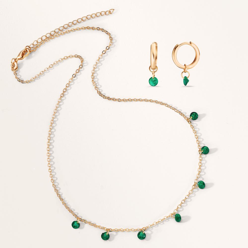 Creolen mit Einhänger Bronze Zirkonia grün