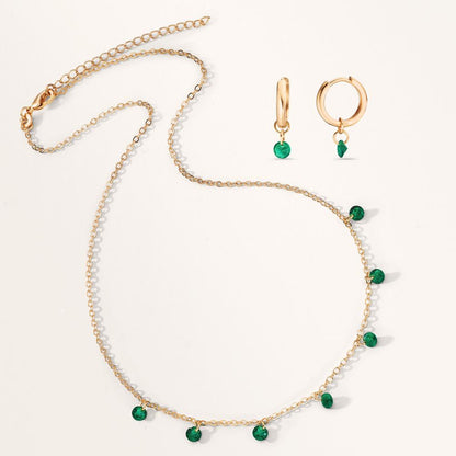Creolen mit Einhänger Bronze Zirkonia grün